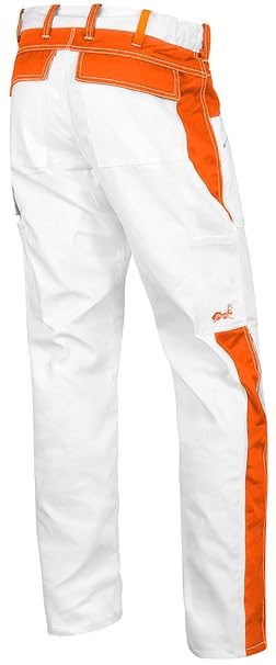 strongAnt Malerhose Stuckateur Putzer Arbeitshose Weiß-Orange mit Kniepolstertaschen - Maleranzug Made in EU - 100% BW 260 gm