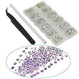 Queenme Upgrade 3800pcs Nail Crystals Flatback Rhinestones for Nails Mix Size 2mm-6mm AB Nail Art Decorations Round Glass Gems Stones for Shoes DIY Crafts, 7 Sizes With Wax Pen and Tweezers