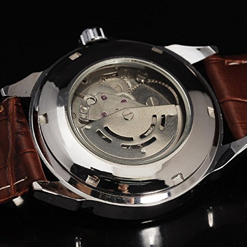 Sewor da uomo auto meccanico calendario giornaliero impermeabile orologio da polso fascia in pelle marrone