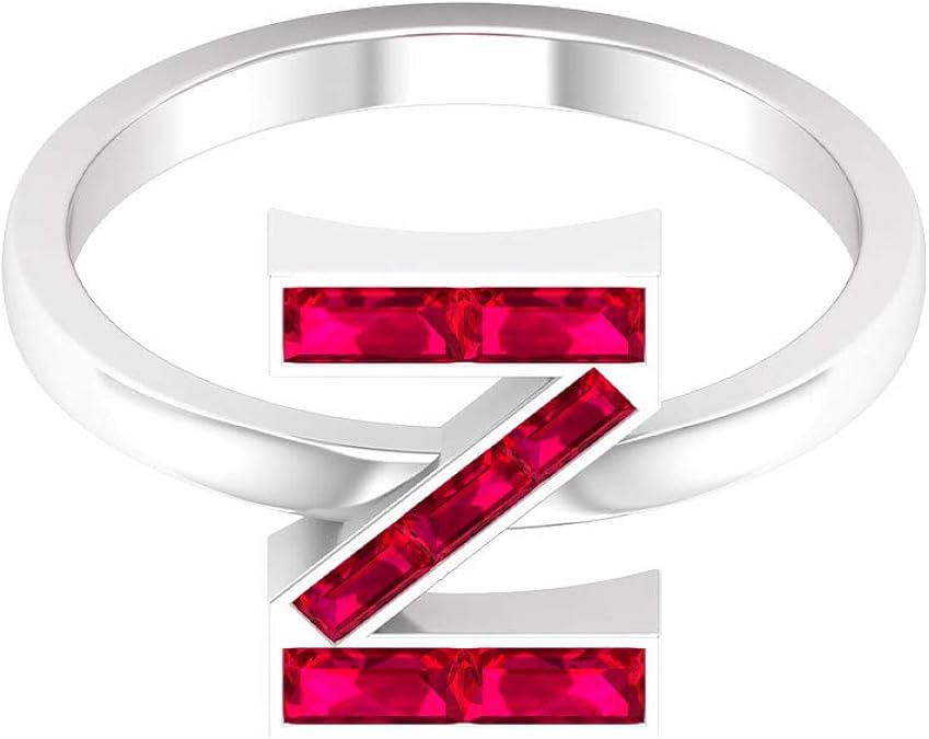 Letter Z Ring, 1 CT Lab Created Ruby Baguette Ring, Alphabet Letter