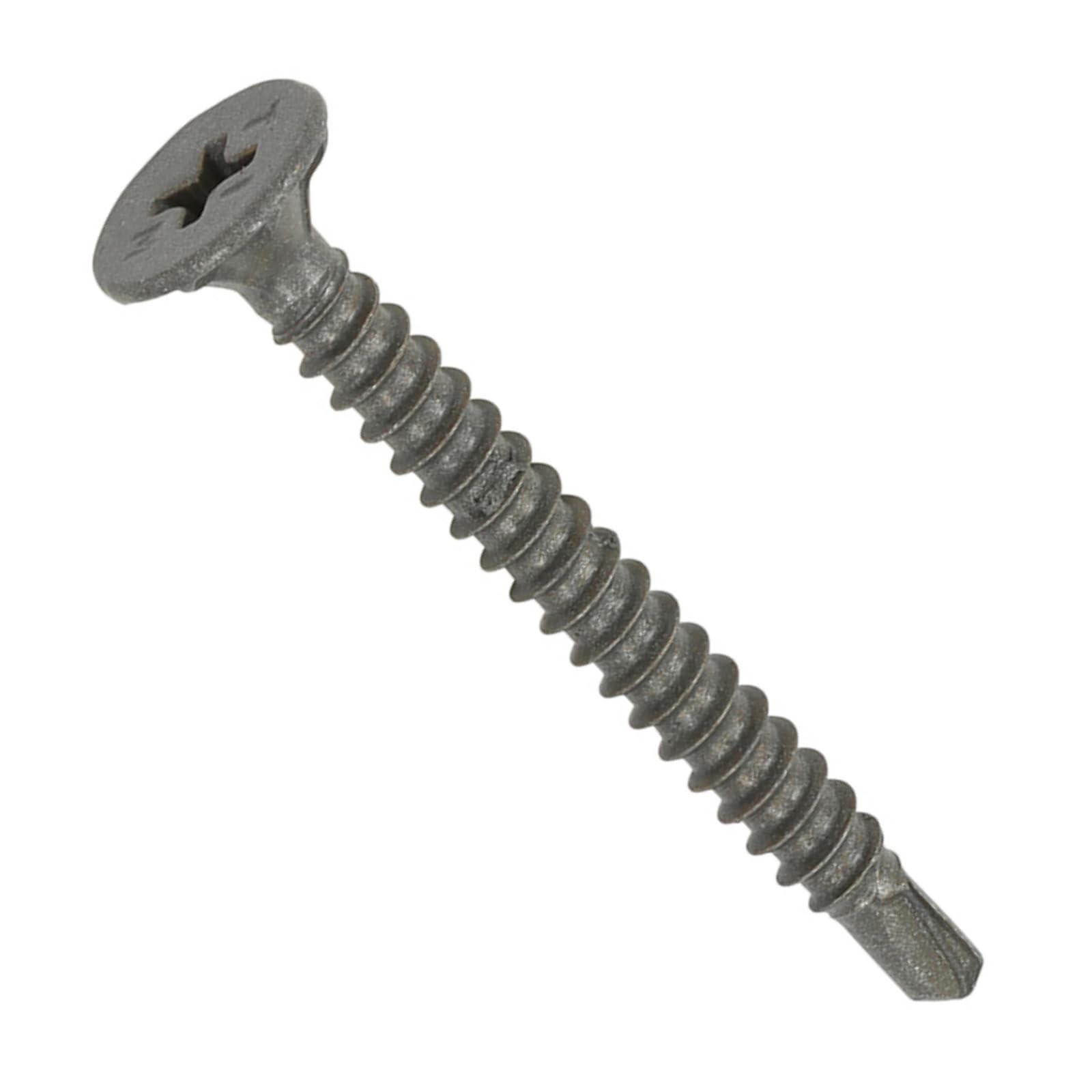 4.2 x 42mm Drywall Cement Board Screws Self Drilling Wafer Countersunk (Box of 200) - Exterior Plus Grey Coating Fibre Backer Board Steel Light Section Phillips Head