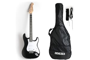 Demusea DST-30 Full Size Electric Guitar Beginner Starter Practic With Gig bag And Strap (DST-30, Black)