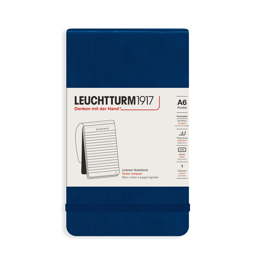 LEUCHTTURM1917 364410 Notepad Pocket (A6), Hardcover, 184 Numbered Pages, Navy, Ruled