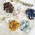 Teemico Set of 6 Pieces Large Women's Chiffon Flower Hair Scrunchies Hair Bow Chiffon Ponytail Holder,Style 2