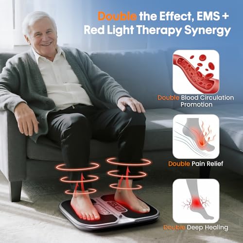 Medic Blood Circulation Stimulator Legs and Feet with Red Light Therapy (660 + 850 NM), EMS Foot Massager with Double Physiotherapy, with Magnetic Remote Control and Included Carry Bag