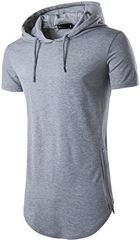 Kedera Mens Hipster Hip Hop Short Sleeve Hoodies Side Zipper Longline Pullover Shirts