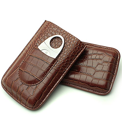 Cigar Case Travel - Cutter Included - Leather 3 Colors (Large Brown)