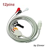 Zinnor New 3-Lead ECG Cable - 4.0 Snap Round 12 Pins Connector Compatible HP/Philips M1001A/B,M1002A/B - Home Medical or Hospital Connector