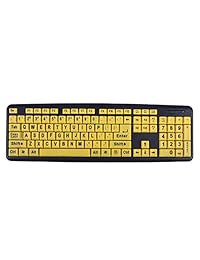 HDE   Teclado de computadora, Wired USB Alto Contraste Amarillo con Negro Oversized grandes de impresión letras para invidentes, baja visión Personas