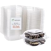 Smygoods Dessert Containers, (Pack of 50-6x6x3) Dessert Containers, Disposable Plastic Clamshell Food Containers, Smooth Wall Hinge Container