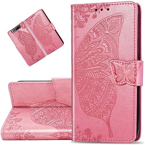 MRSTERUS Samsung Galaxy A80 Flip Embossed Leather Wallet Cases with Protective Detachable Slim Case, Flower Butterfly Design with Card Slots, Case for Samsung Galaxy A80 / Galaxy A90 (Pink) SD