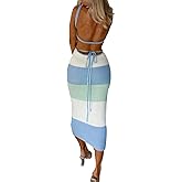 NUFIWI Women Hollow Out Backless Maxi Dress Knitted Spaghetti Strap Bandage Long Dresses Low Cut Bodycon Party Dress