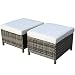 Patiorama Patio Ottoman, All Weather Outdoor Wicker Rattan Ottoman with Cushion (Grey)