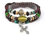4030062 Wood Bead Cross Wrap Bracelet Christian Religious Inspirational Beaded