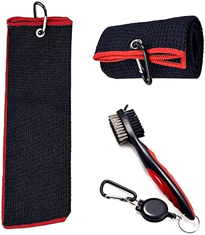 Golf Club Brush Golf Towels for Golf Bags with Clip, Microfiber Waffle Pattern Golf Towels for Golf Bags for Men, Golf Club Cleaning Brush Groove Cleaner Set Heavy Duty Carabiner Clip (Black) Golf Club Brush Golf Towels for Golf Bags with Clip, Microfiber Waffle Pattern Golf Towels for Golf Bags for Men, Golf Club Cleaning Brush Groove Cleaner Set Heavy Duty Carabiner Clip (Black)