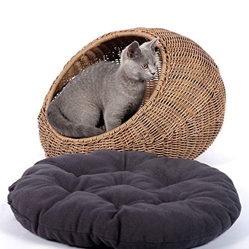 D+GARDEN Wicker Cat Bed Dome for Medium Indoor Cats a Covered Cat