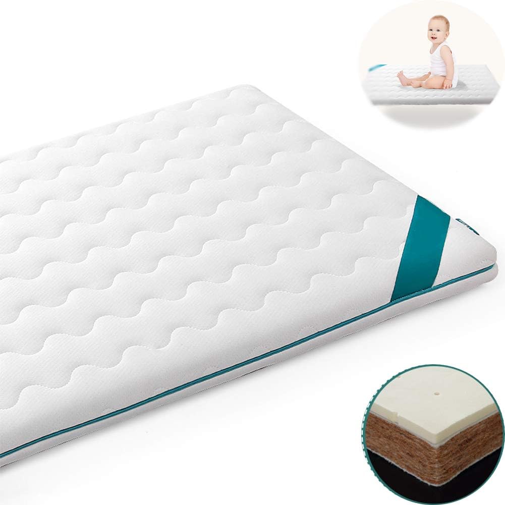HBIAO Crib Mattress Pad, Environmentally Friendly Coir Mat Hypoallergenic Waterproof Fitted Crib and Toddler Protective Mattress Pad Cover, White,8050
