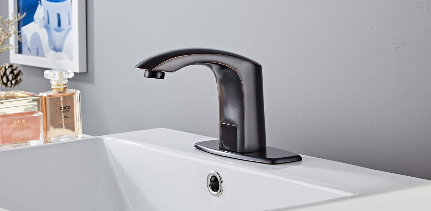 Luxice Sensor Automatic Touchless Bathroom Sink Faucet Hot & Cold Mixer Cover Plate Included Faucet, Black - - 