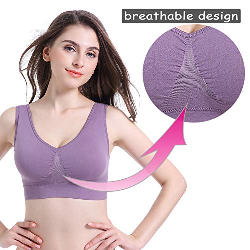 PRETTYWELL Sleep Bras for Women, Comfort Seamless Wireless Stretchy Sports Bra,3 Pack Yoga Bras, with Removable Pads (5XL, 3 Pack White) - Thumbnail 2