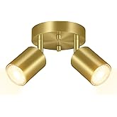 BoostArea LED 2 Light Track Lighting Kit, LED Track Lighting Fixtures, Gold Round Ceiling Spot Lighting, Flexibly Rotatable L