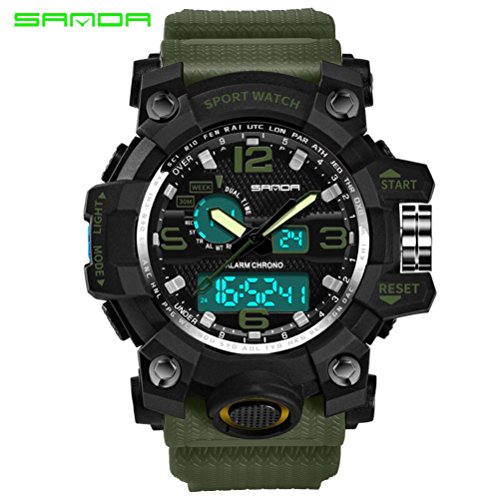 Hot Sale !Siviki Colourful Sport Watch,Luxury Double Display Cold Light Electronic Waterproof Wrist Watch (Army Green)