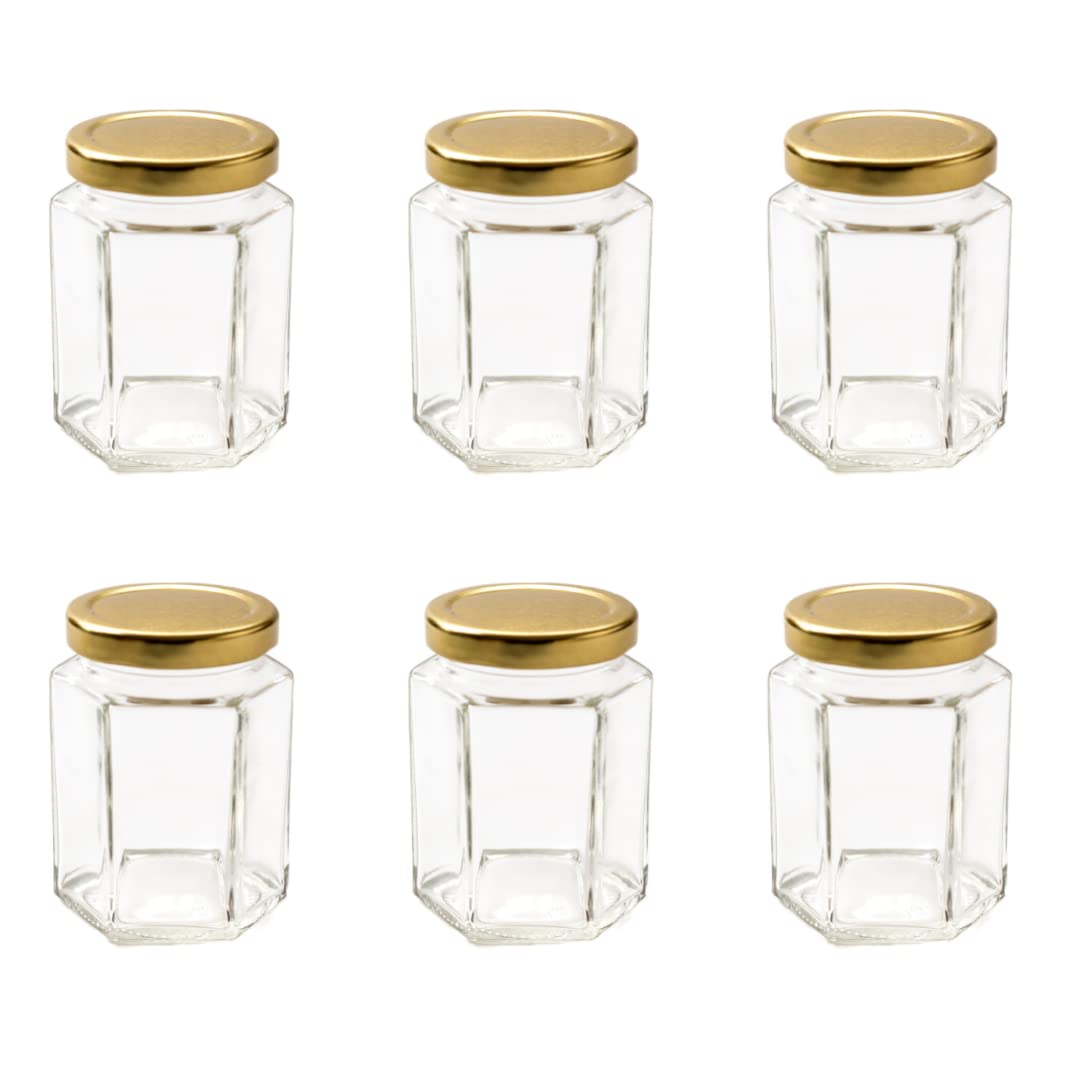 Nutley's 8oz Hexagonal Jam Jar with Screw-Top Lid - Gold (Pack of 6)