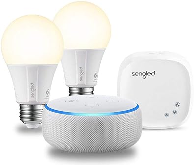 Echo Smart Speakers & Displays - Echo Dot (3rd Generation) - Sandstone with 2 Smart Bulb Kit by Sengled