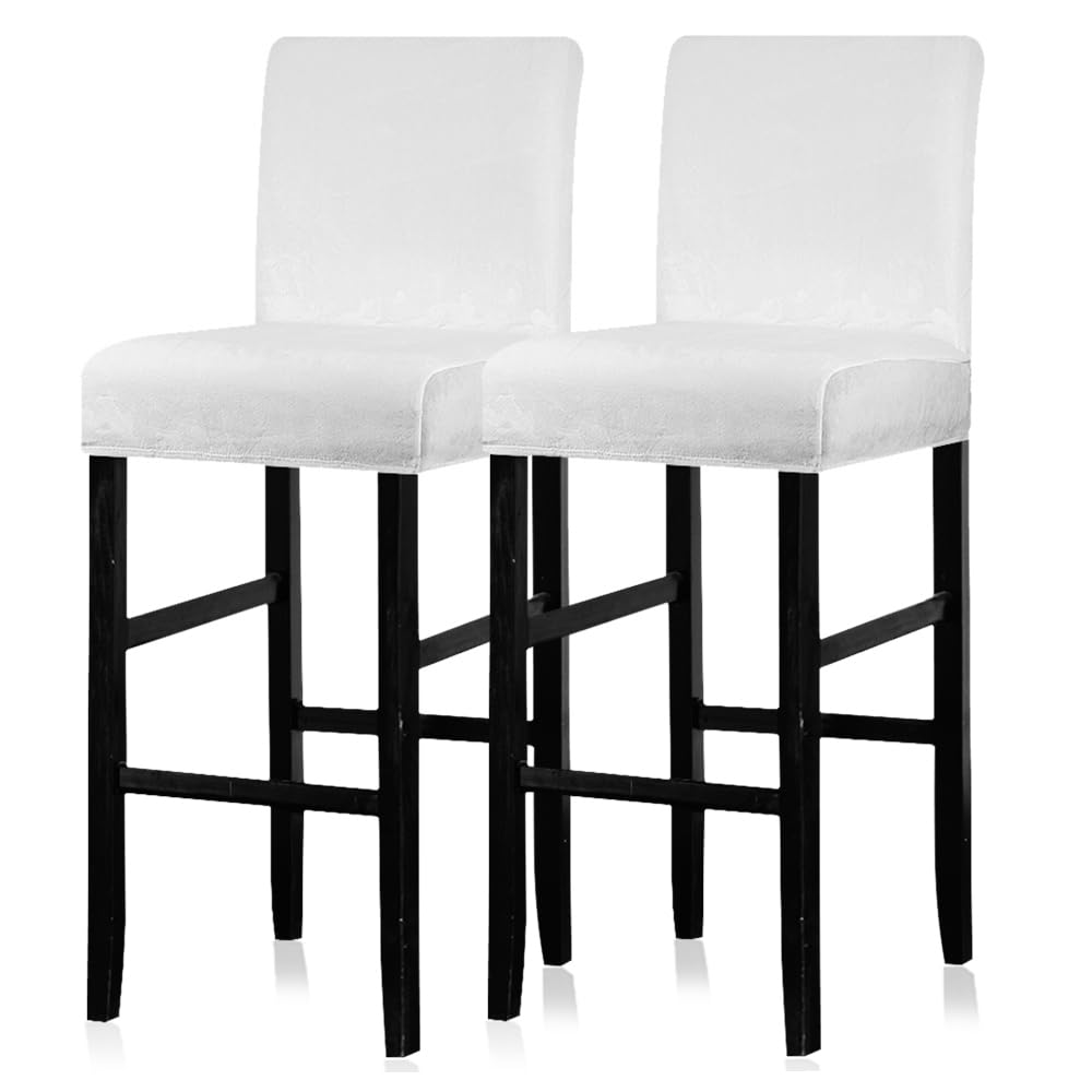 Photo 1 of Lellen Bar Stool Covers Set of 2 - Velvet Chair Cover, Stretch Bar Stool Seat Covers, Removable Bar Chair Covers with Backs, Counter Height Bar Stool Chair Covers for Kitchen Dining Room Café (White)