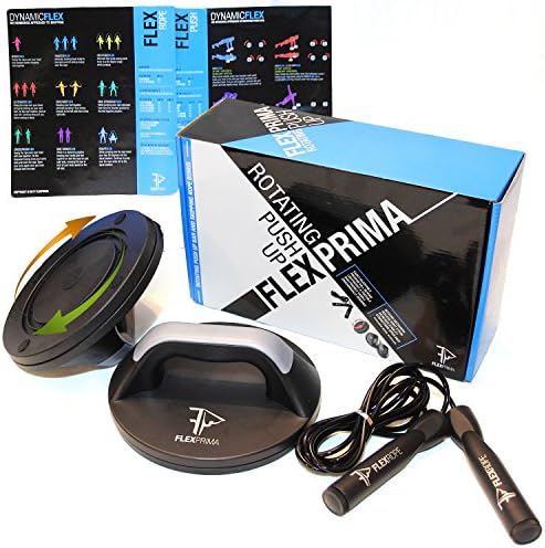 Push Up Bar - Rotating Push Up - Push Up Bars - Push-Up Bars - Free Skipping Rope - Reduce Wrist strain - Perfect set for: Home - Gymnastics - Gym - Sports - Exercise - Crossfit - Thai Boxing - for: Adults - Men - Women - Kids - FlexPrima Fitness