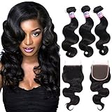 Mike & Mary Top 7A Brazilian Wavy Hair 3 Bundles with Lace Closure 4x4