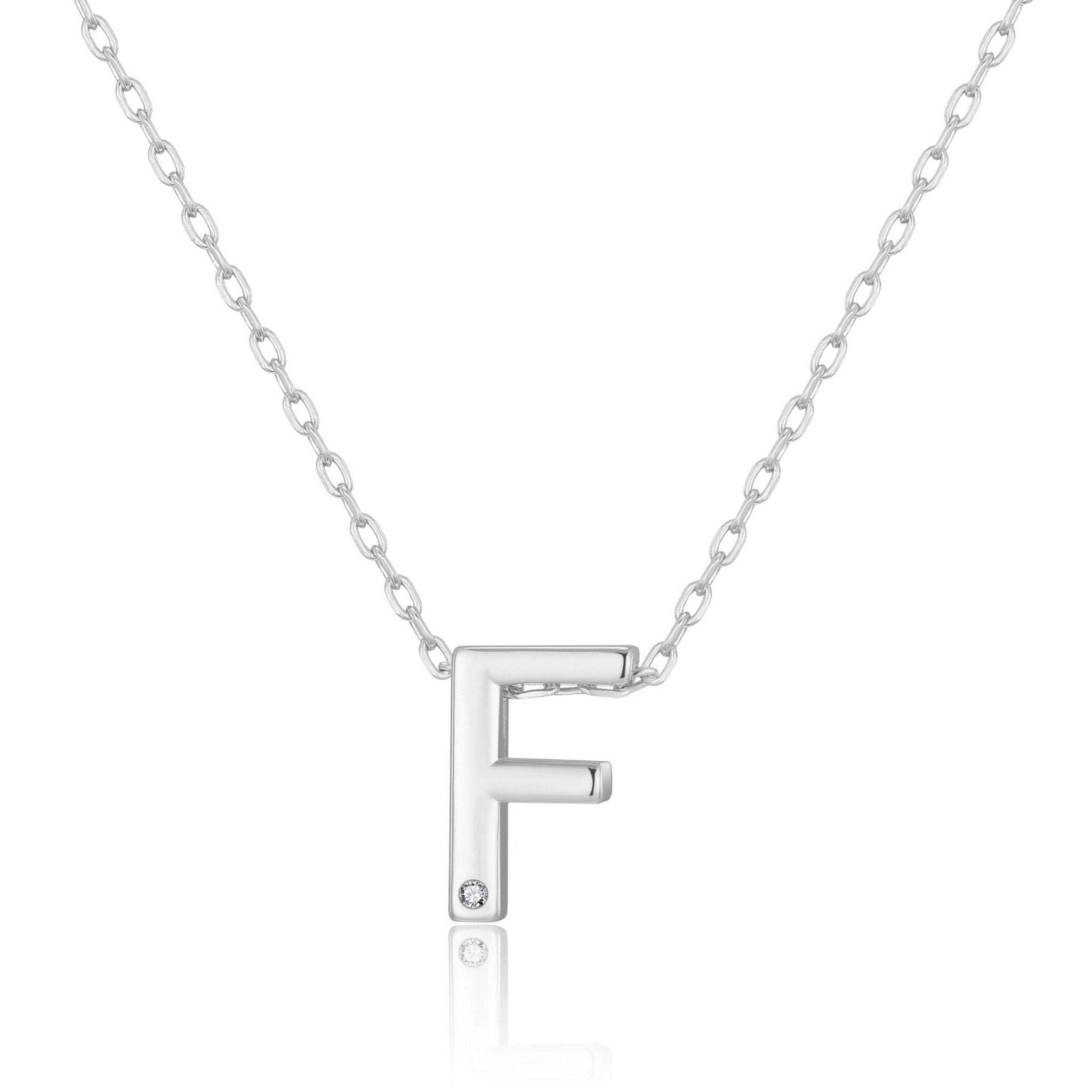 Philip Jones Initial Necklace Letter F Created with Zircondia® Crystals