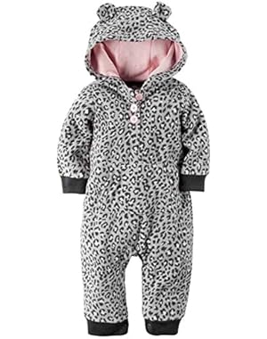 Carter Infant Girl Gray Leopard Print Hooded Fleece Jumpsuit Coverall Outfit