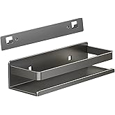 YuShiYan Stainless Steel Wall Mounted Floating Shelves, Drill-Free Adhesive or Screw In, Rustproof Bathroom Organizer & Kitchen Spice Storage Rack, Detachable Metal Display Shelf for Living Room, Gray