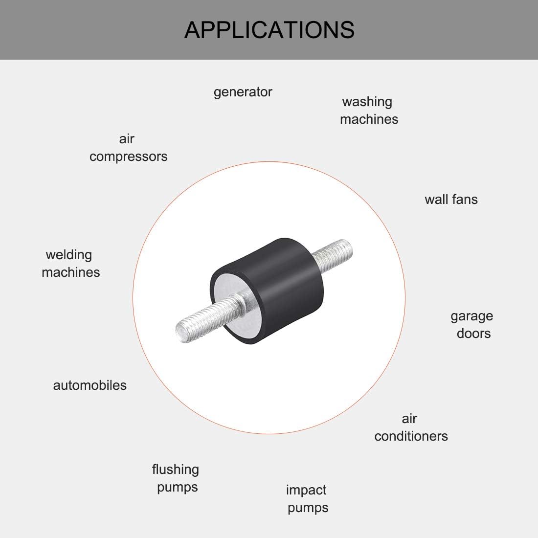 sourcing map 20 x 20mm Rubber Mounts,Vibration Isolators,Shock Absorber with M6 x 18mm Studs - Image 4