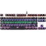 ONE-UP G300 LED Rainbow Backlit Mechanical Gaming Keyboard Small Metal Mechanical Gamers Keyboard 87 Key Computer USB Gaming Keyboard with Blue Switches for PC Gaming (Silver)