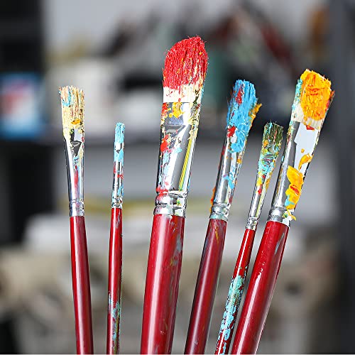 Transon Hog Bristle Filbert Paint Brush Set LongHandle 6pcs for Oil
