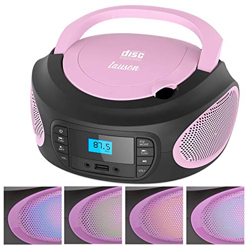 Lauson LLB599 Boombox with Cd Player Mp3 | Portable Radio CD-Player Stereo with USB | Cd Player for Kids | LED Light Function | Headphone Jack 3.5mm (Pink)