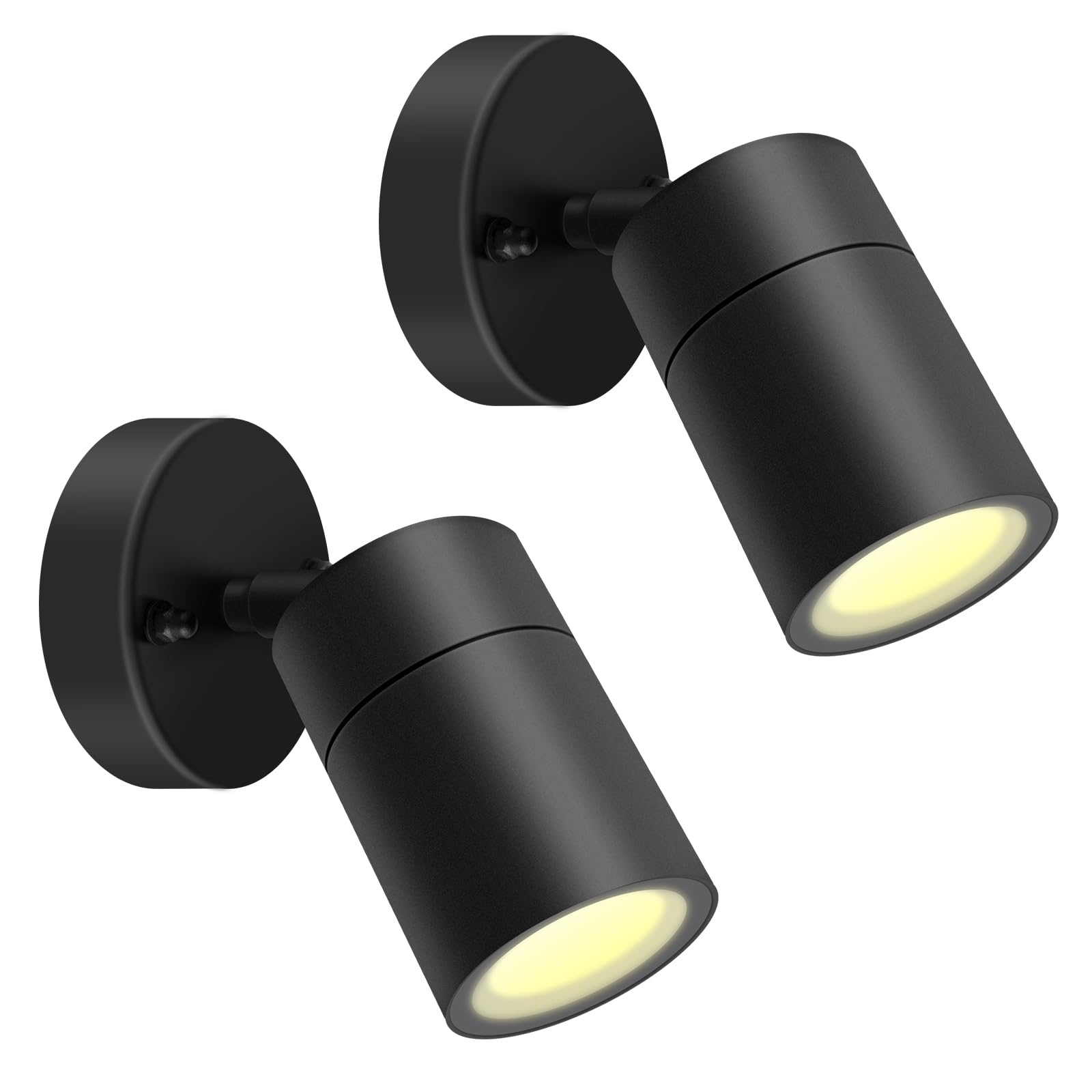 Kerry Outdoor Wall Lights, Adjustable Black Stainless Steel IP44 Waterproof Spotlight Downlight, Mains Powered Exterior Wall Sconce for Indoor, Front Door, Patio, Porch, Garden - 2 Pack (Bulb Excl.)