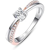 Psiroy 925 Sterling Silver Plated 2 Tone Cubic Zirconia Infinity Stackable Band Engagement Ring for Women