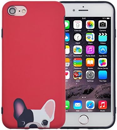 iPhone 7 Case, FACEVER Cute French Bulldog Matte Anti-fingerprint Soft Silicone Girls Funny Dogs Protective Case Cover For Apple iPhone 8 7 4.7 inch -Red