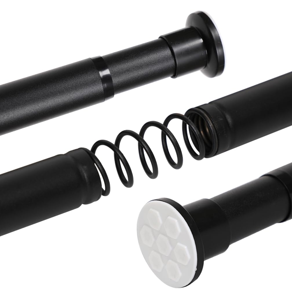 Hershii Black Expandable Shower Curtain Tension Rod Wardrobe Rail Extendable Clothes Hanging Pole Window Blackout Curtain Holder No Drilling for Bathroom Closet RV Doorway 110-410cm — image 1