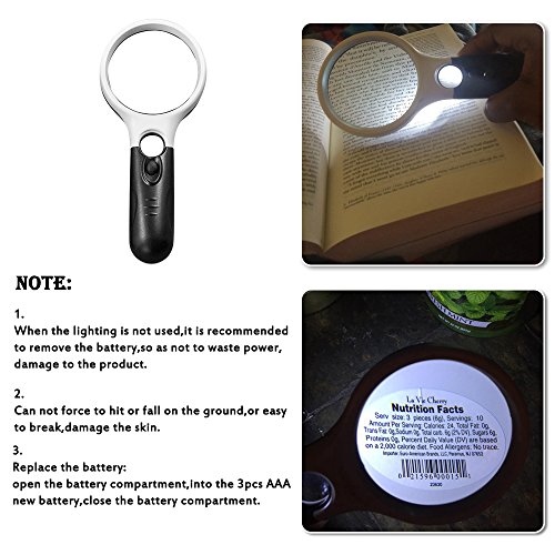 2 Pack Handheld Led Illuminated Magnifying Glass, 3X 45x Magnifier Lens, Nighted Magnifying Glasses Magnifier with Light for Reading Maps, Jewelry Cleaning, Watch Repair Tools