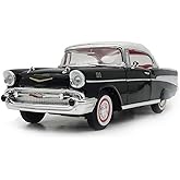 1957 Chevy Bel Air Hardtop Black with White Top and Red Interior 1/18 Diecast Model Car by Road Signature 92109bk