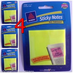 Amazon.com: Avery Sticky Notes See-Through, 3 x 3 Inches, Yellow, 50 ...