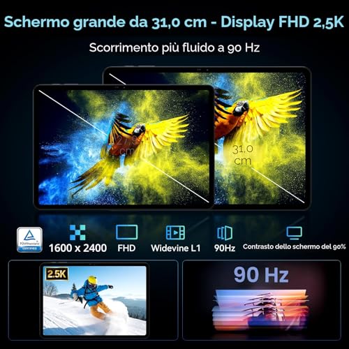 TABWEE T60 12 Inch Tablet with Keyboard – Android 16, 48 GB RAM+ 256 GB ROM, 10000 mAh, 16 MP+8 MP, 1600 x 2400 QHD+, Widevine L1, Gemini AI 3.1 Pro, GPS, Tablet on offer with 4G (4 Years Warranty)