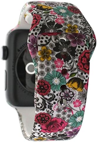 American Legacy Soft Silicone Printed Sport Strap Replacement Bracelet Wristband for Apple Watch Series 1,2,3, 38MM &amp; 42MM (Floral Weave, 38MM)