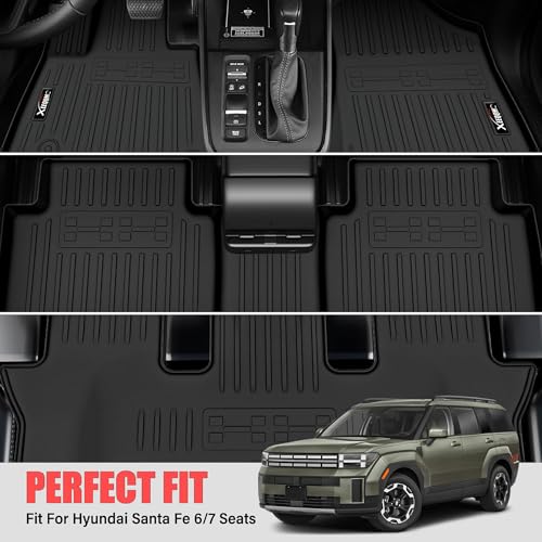 Floor Mats for 2024-2026 Hyundai Santa Fe 6&7 Seat Trunk Mat with Backrest Mat All Weather TPE Rubber Cargo Liner Back Seat Cover 3rd Row for Hyundai Santa Fe 2026 Accessories(Fit Hybrid and Gas)