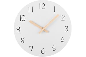 Plumeet 12'' Wooden Wall Clock Frameless Clocks with Silent Quartz Movement - Modern Style Village Wall Clocks Decorative Home Kitchen - Battery Operated (White)