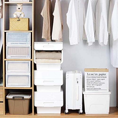 UTHING Plastic Stackable Storage Bins with Lids,Pack of 3, 34L,Multi