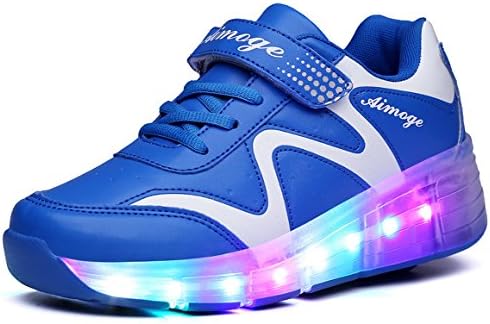 FOUPLER Boy and Girl's LED Light Up Roller Skate Shoes with Wheels Or Wings Outdoor(Little Kid/Big Kid) Pink